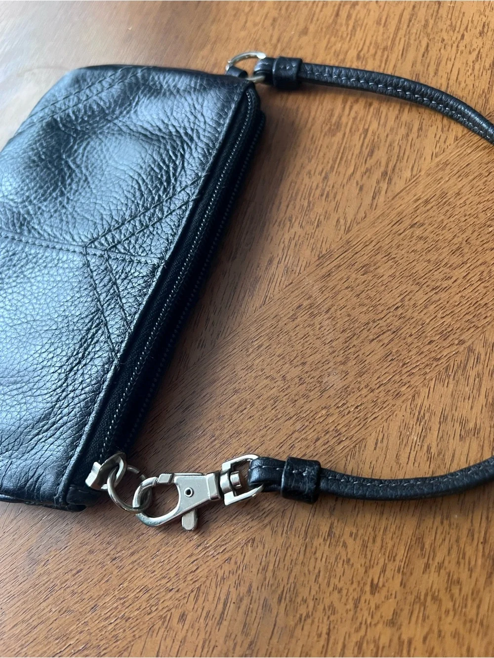 Fossil Black Pebbled Leather Wristlet with Silver Hardware